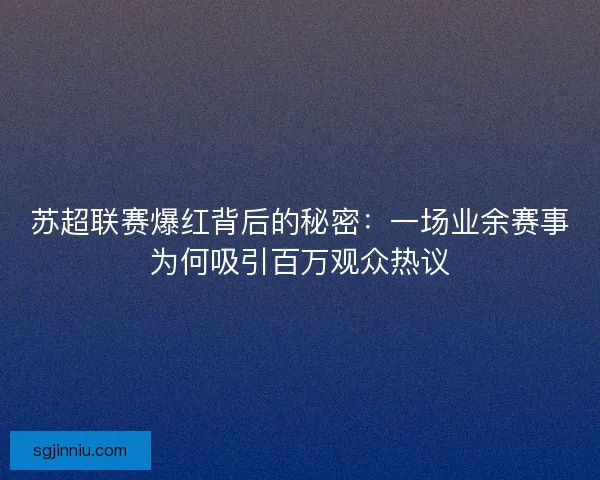 苏超联赛爆红背后的秘密：一场业余赛事为何吸引百万观众热议