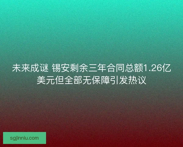 未来成谜 锡安剩余三年合同总额1.26亿美元但全部无保障引发热议